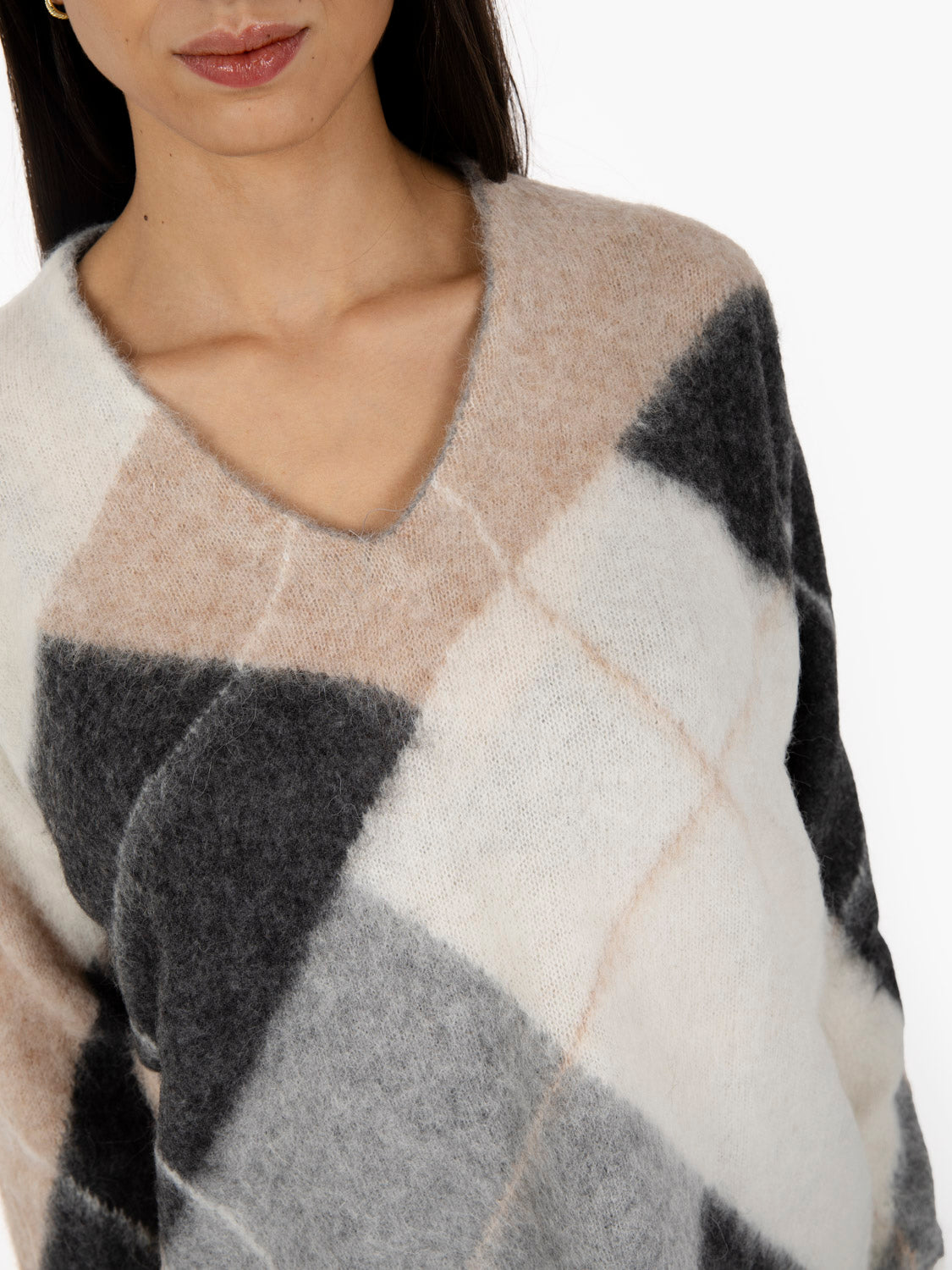 Maxi V-neck sweater butter / grey