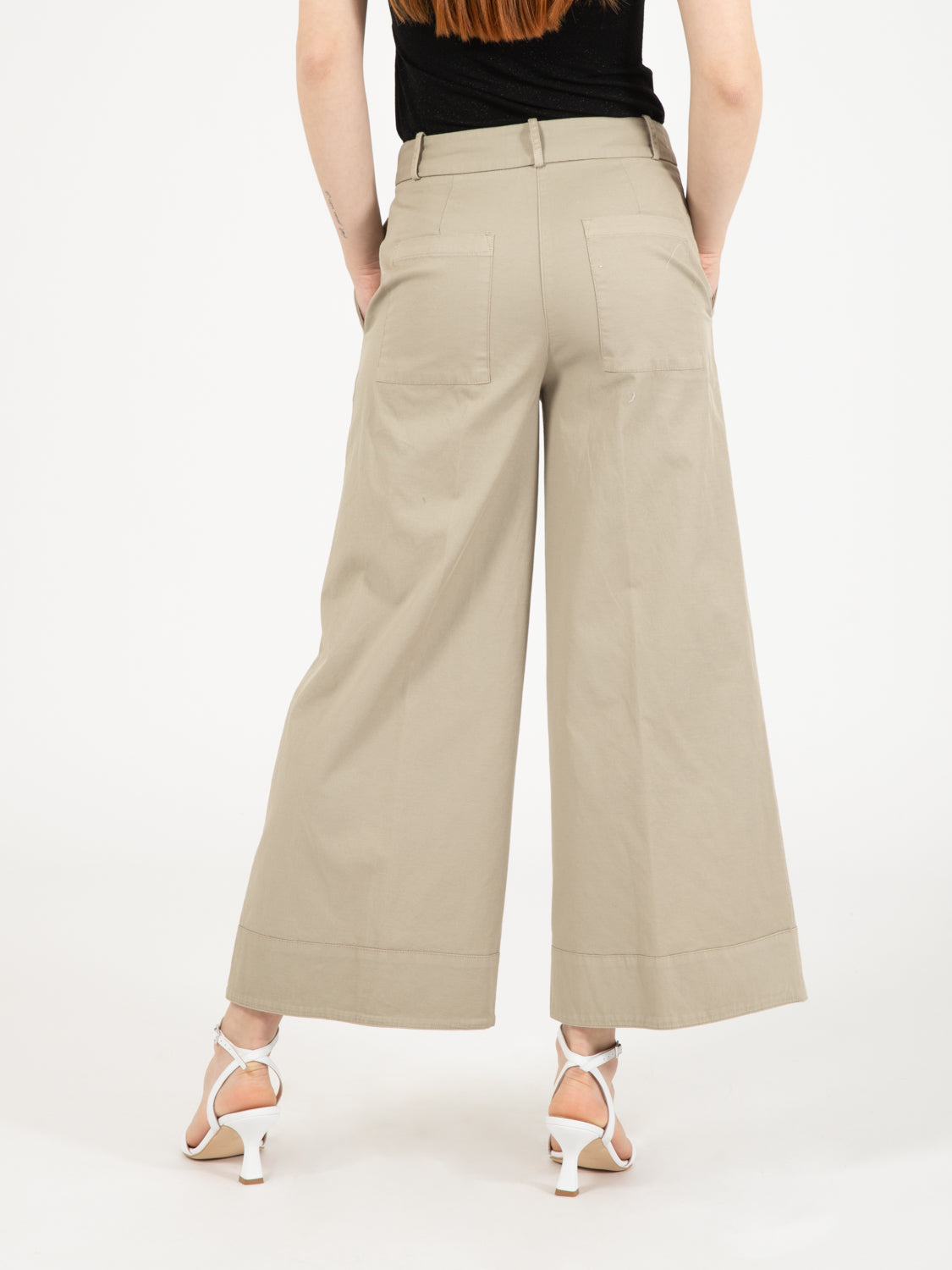 Pantaloni ampi in misto lino gres