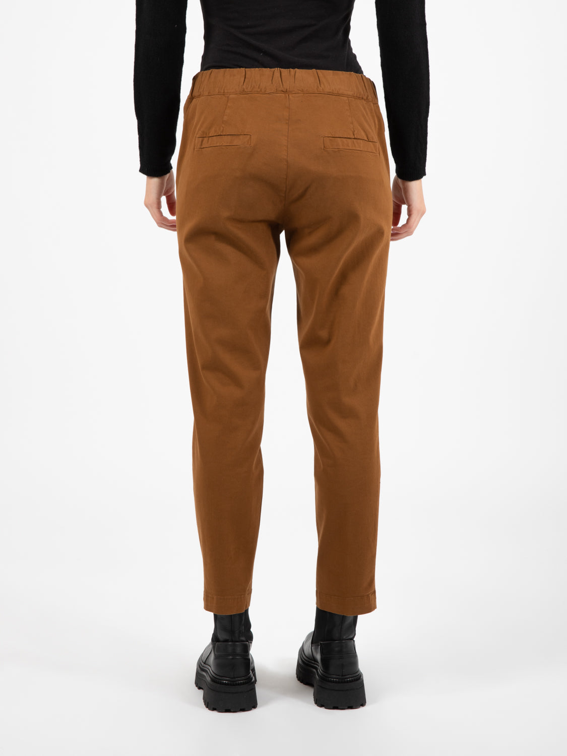 Elastic waist trousers in dark brown