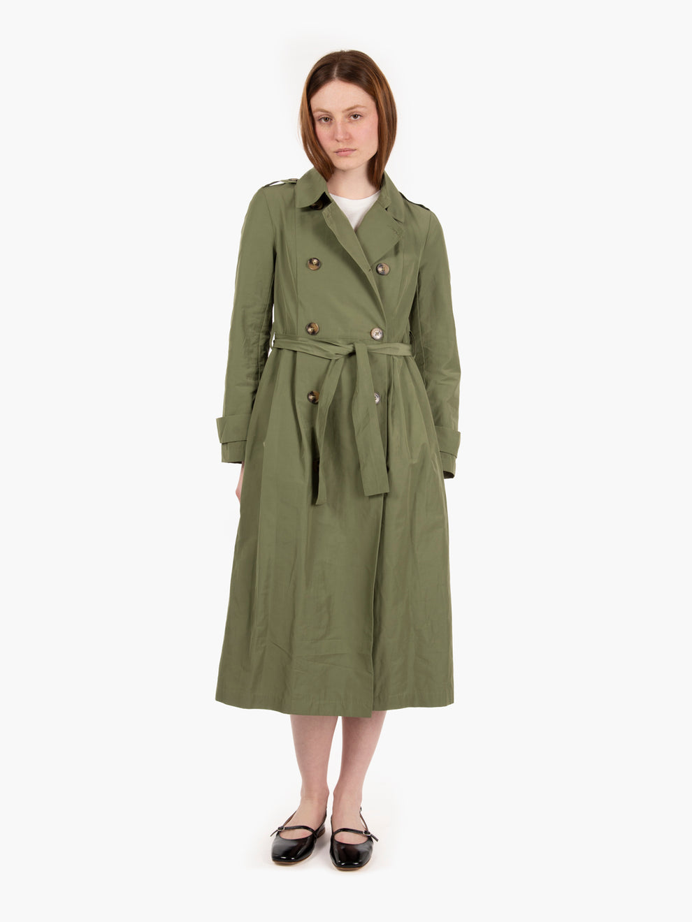 Long green trench coat