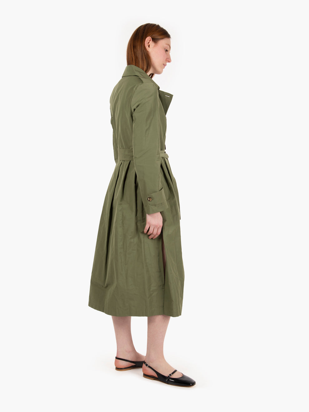 Long green trench coat