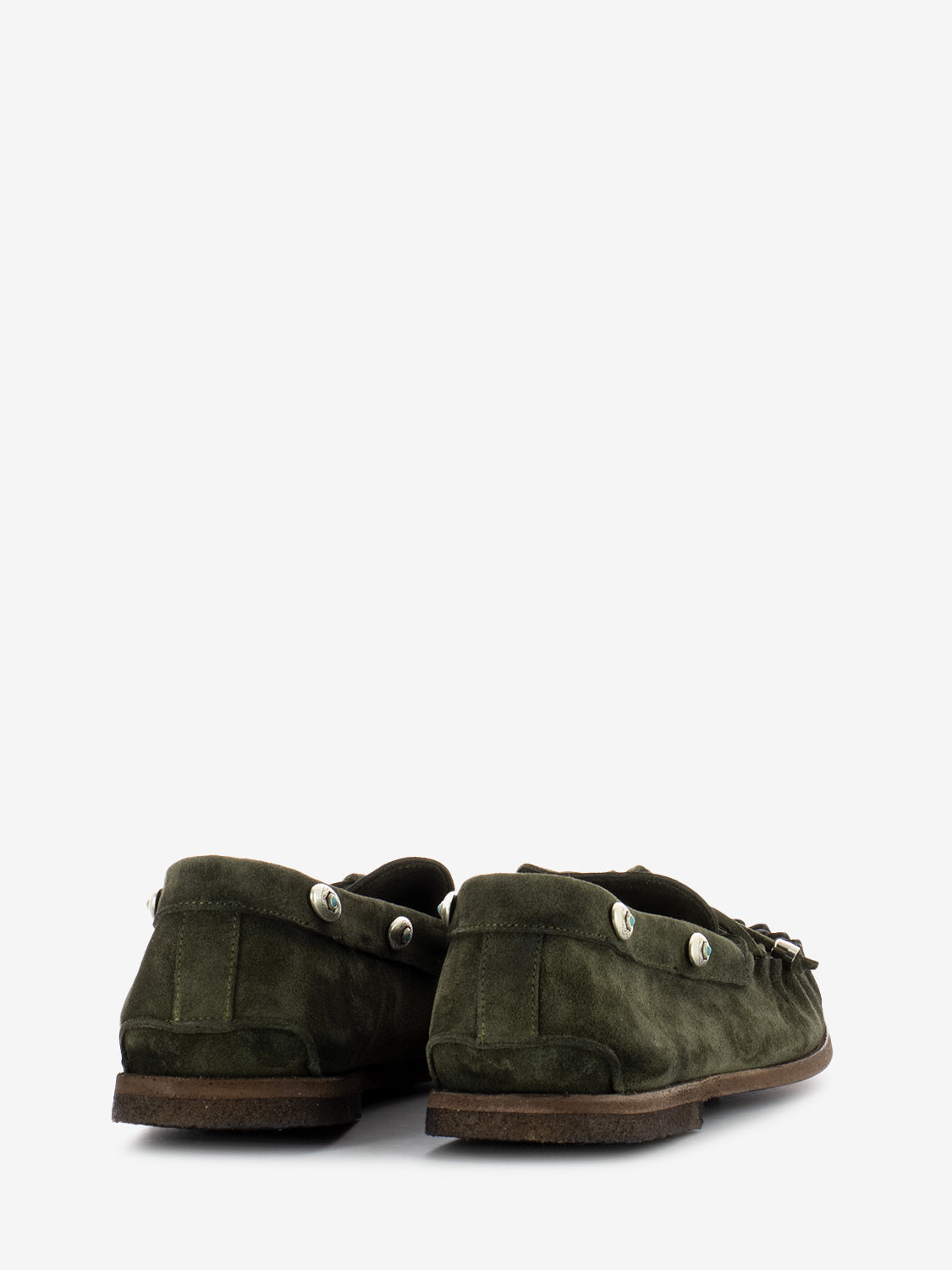 Suede moccasins with khaki accessory