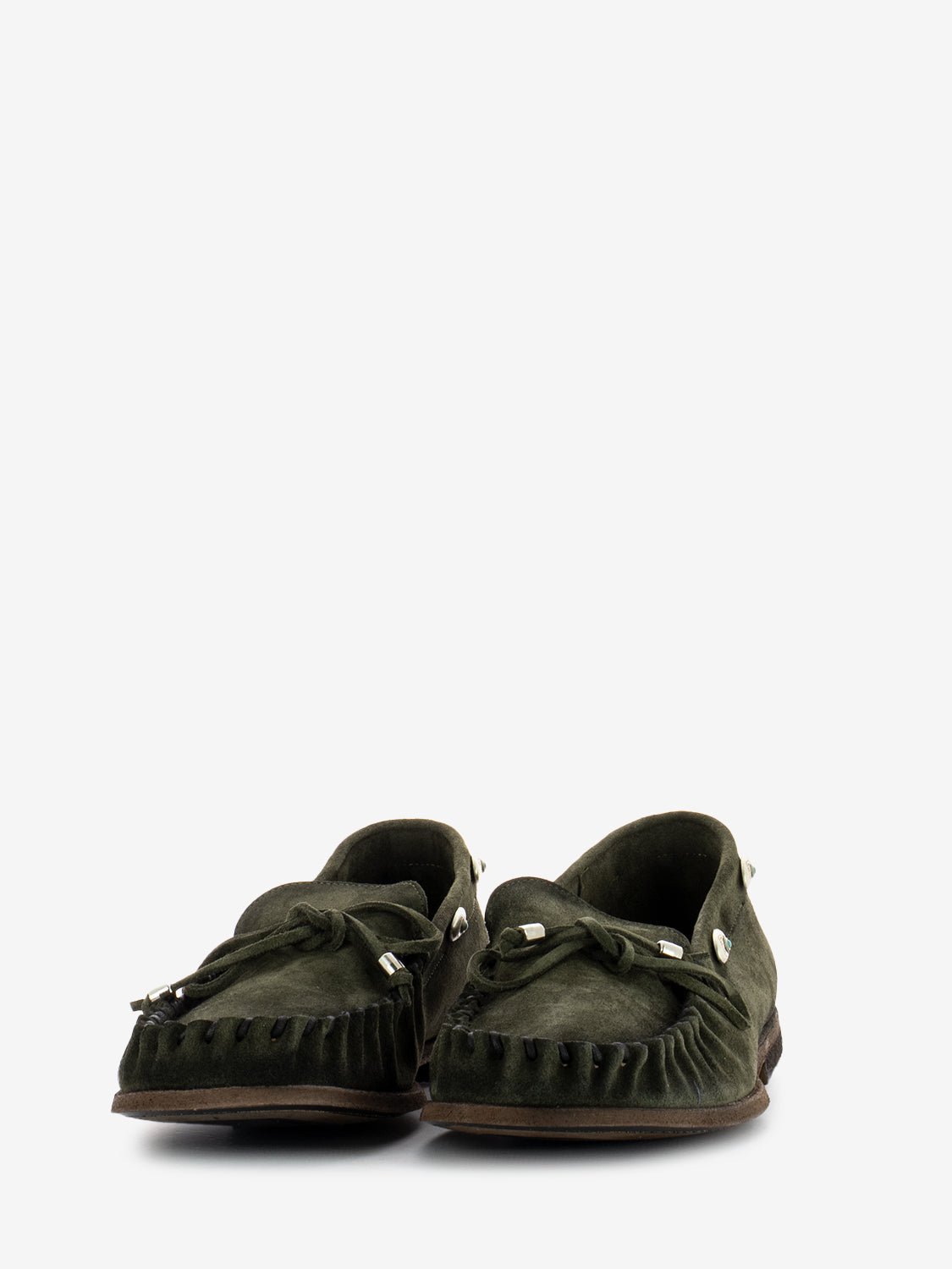 Suede moccasins with khaki accessory