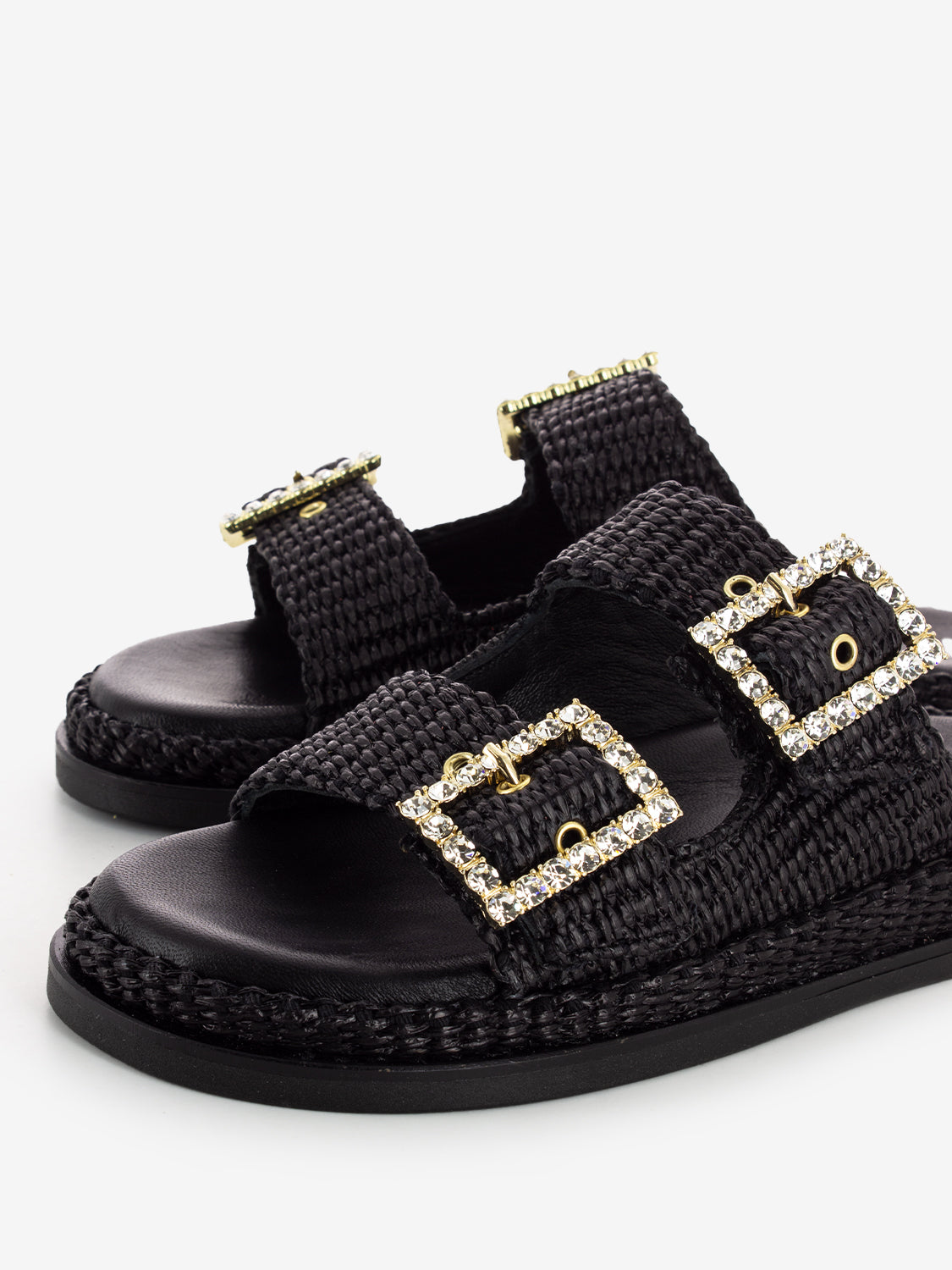Ciabatte Greta in raffia black