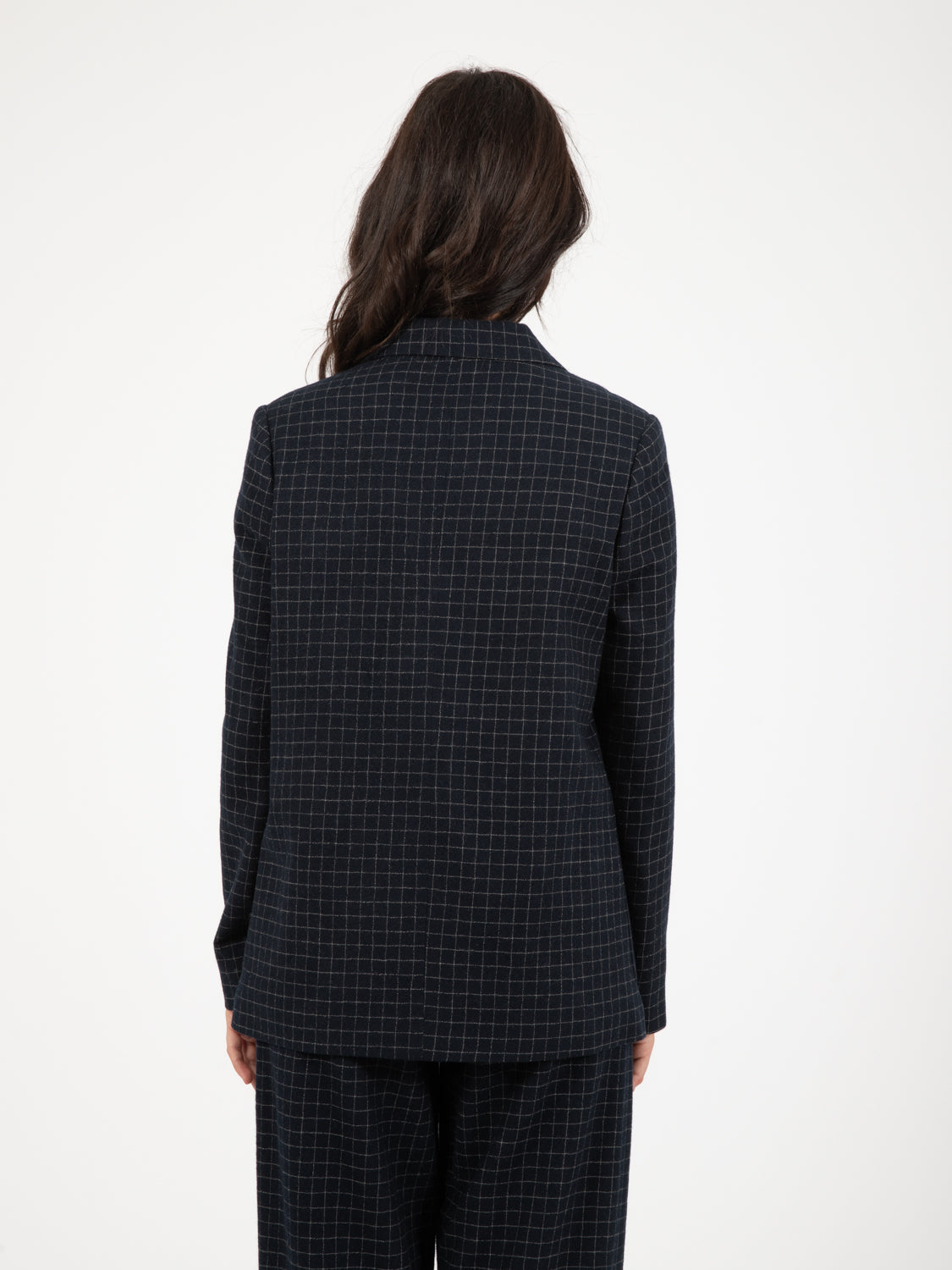 Blazer doppiopetto check in lana inchiostro