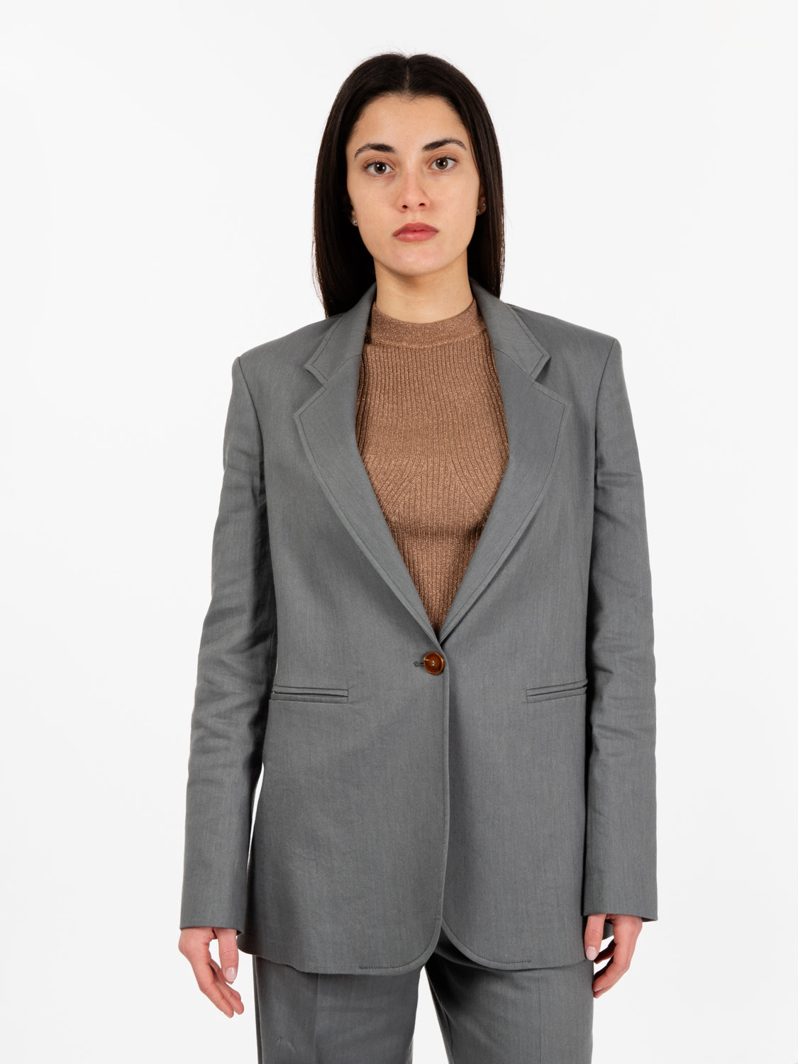 Blazer in lino stretch fumo