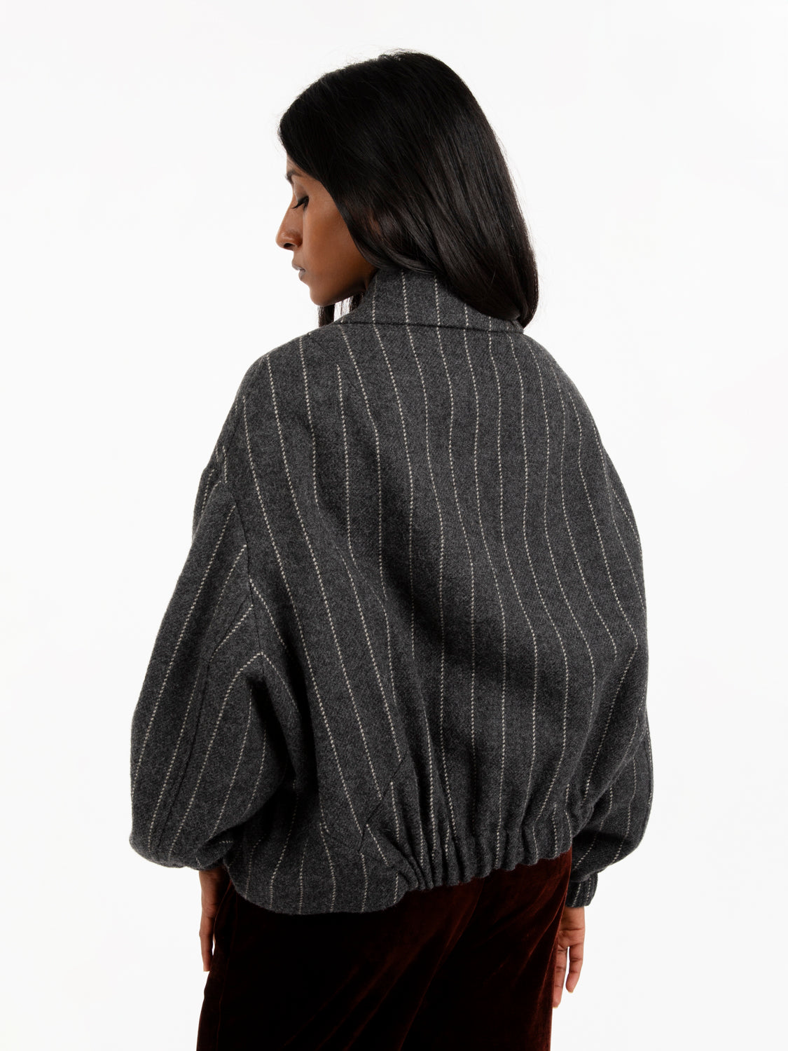 Bomber in lana a righe grigio