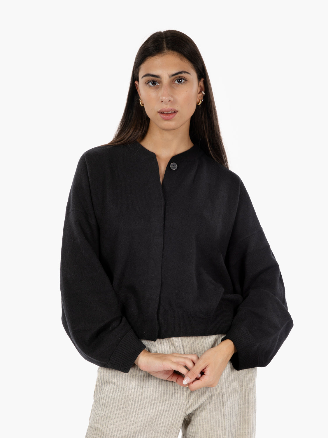 Black knit wool bomber cardigan