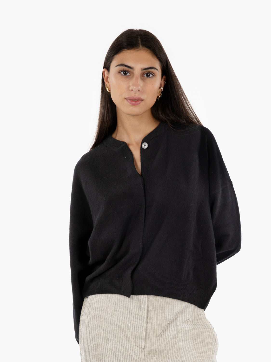Black knit wool bomber cardigan