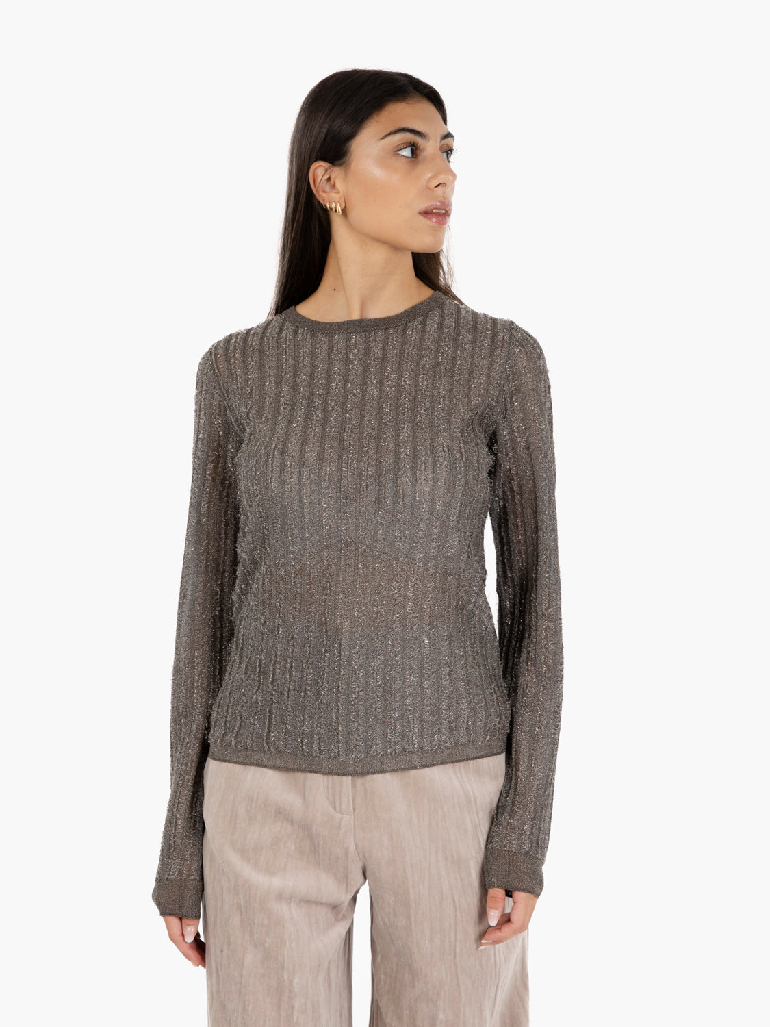 Gunmetal Lurex Sheer Sweater