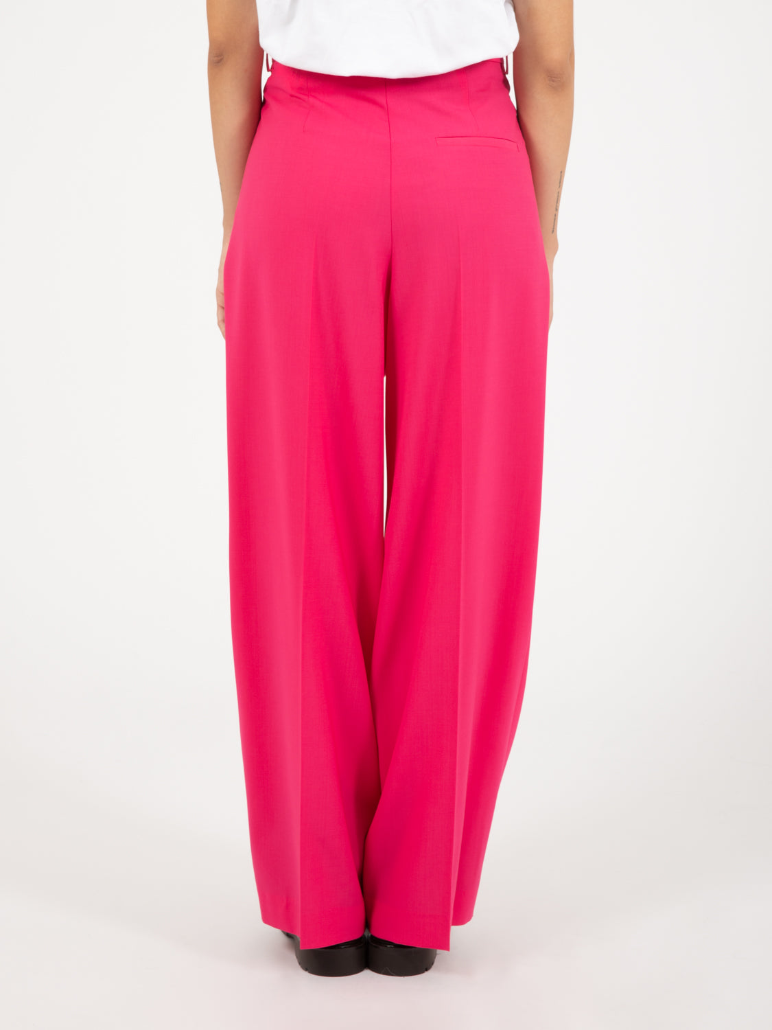 Pantaloni palazzo in tela di lana pink
