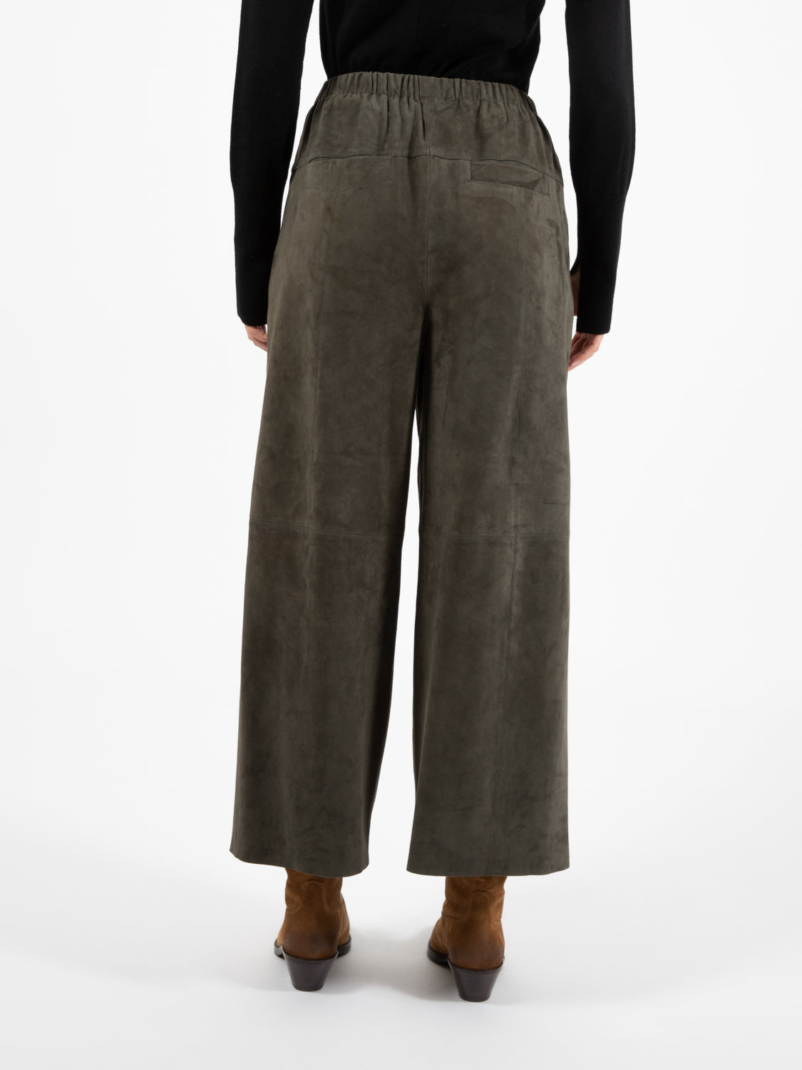 Pantalone morbido in suede piombo