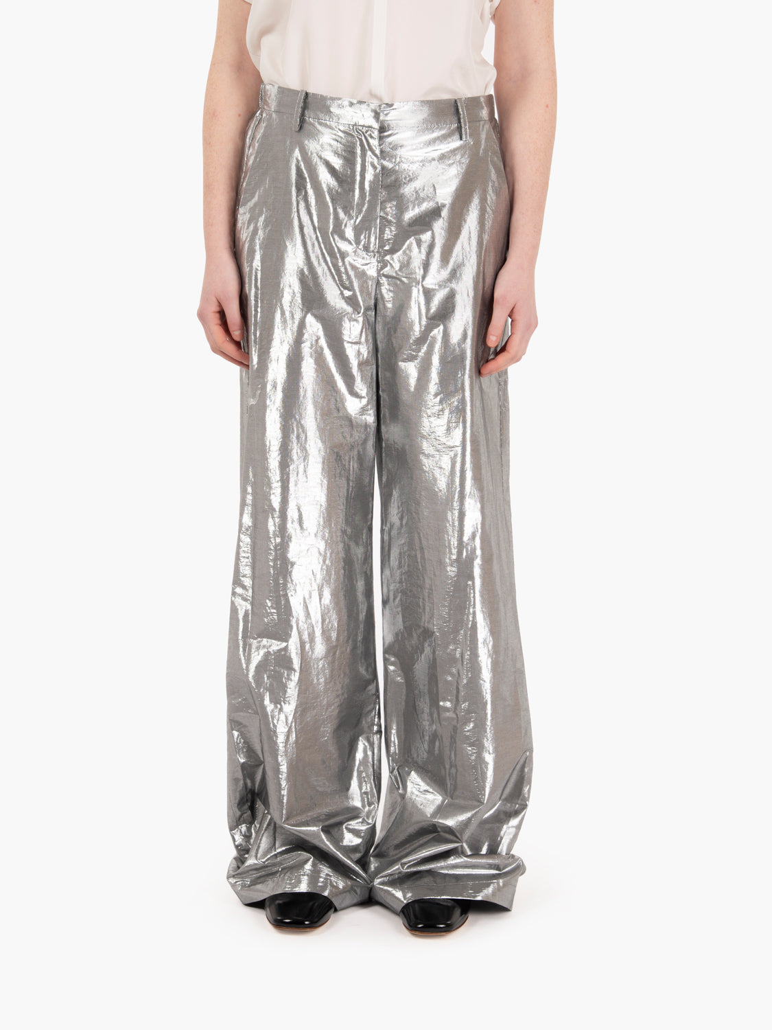 Pantaloni palazzo light shiny silver