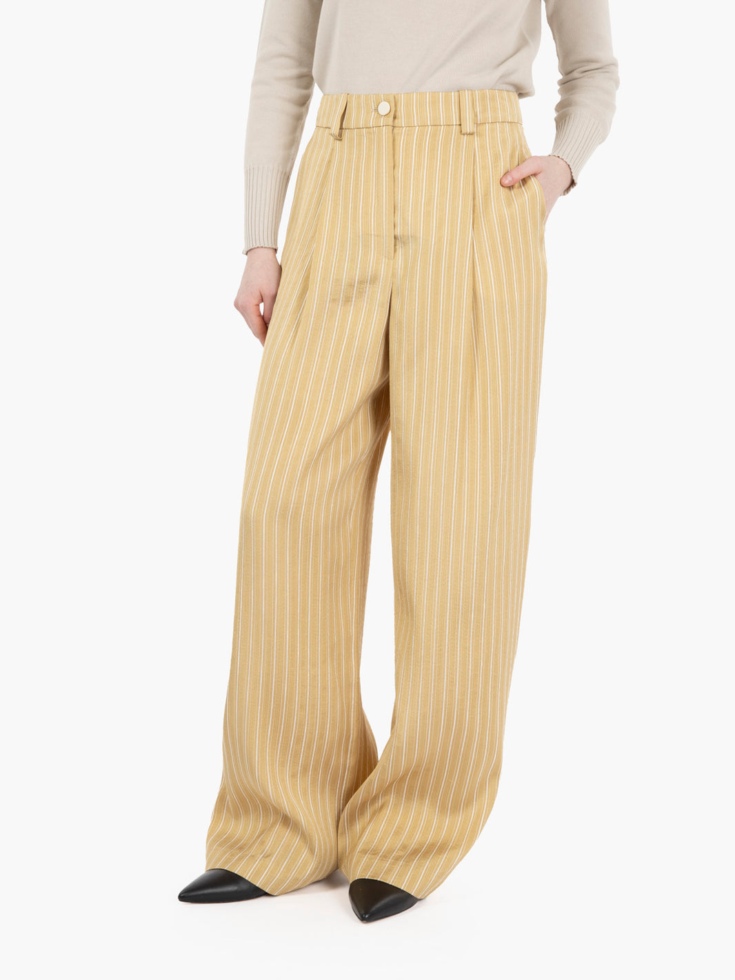 Pantaloni ampi a righe satin gold