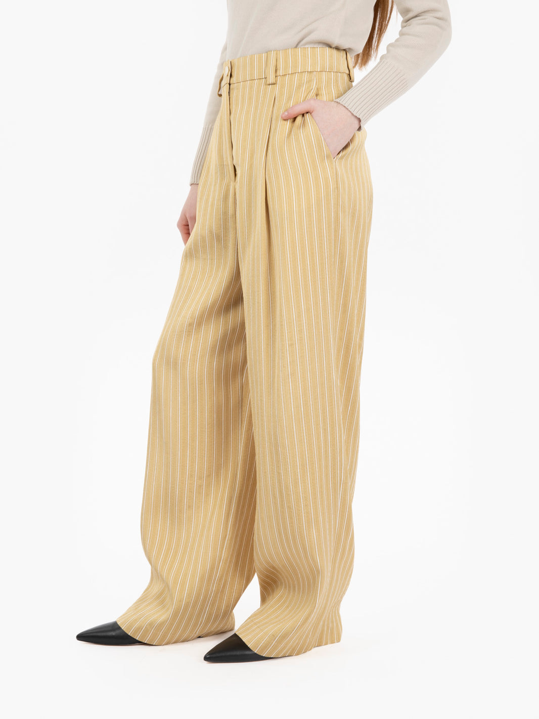 Pantaloni ampi a righe satin gold