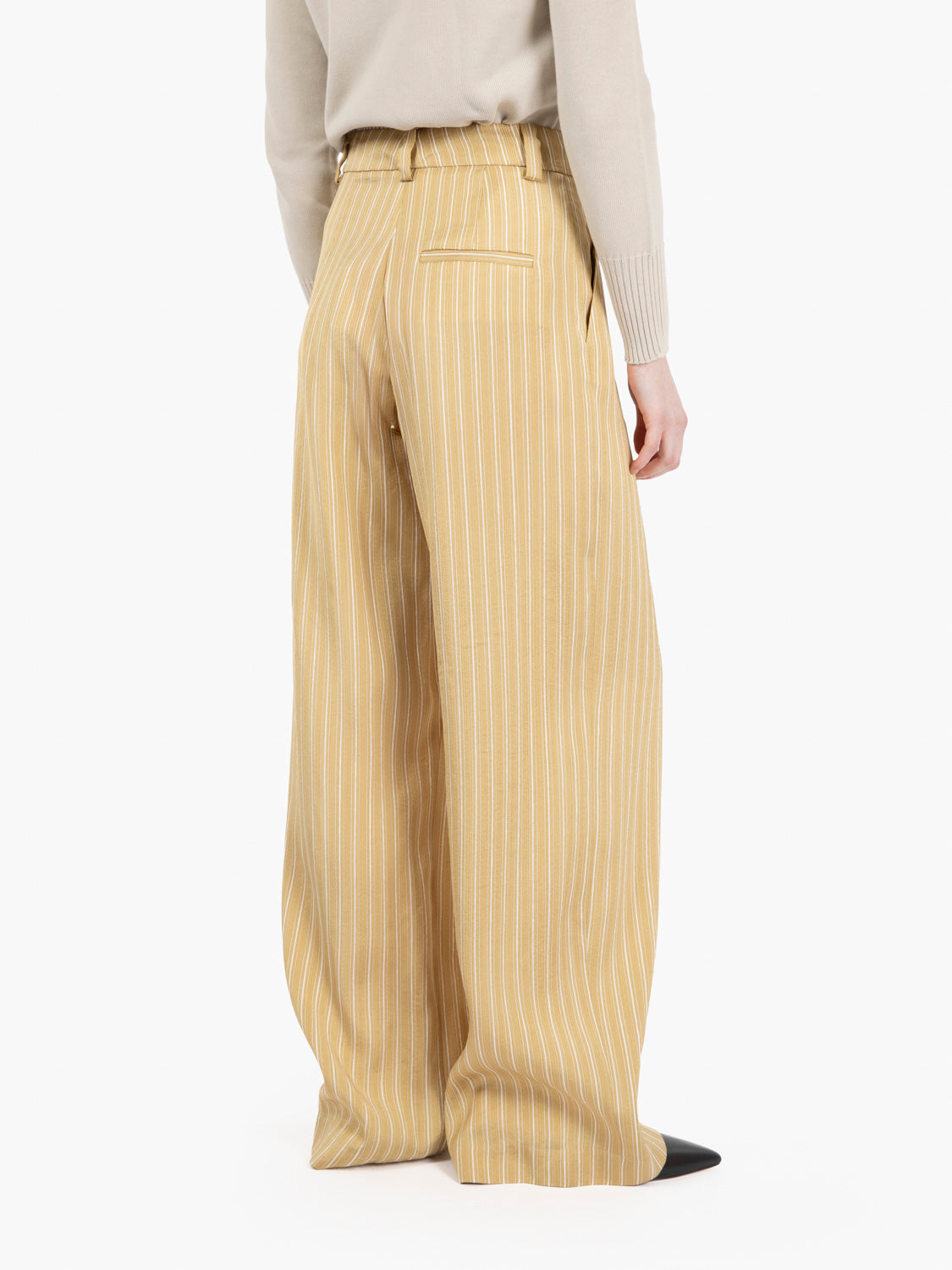 Pantaloni ampi a righe satin gold