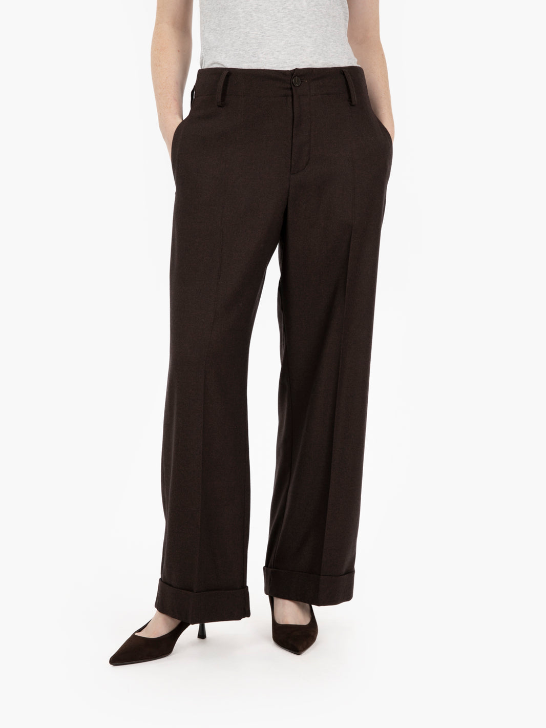 CHOCO BRUSHED FLANNEL TROUSERS 165169_CHOCO