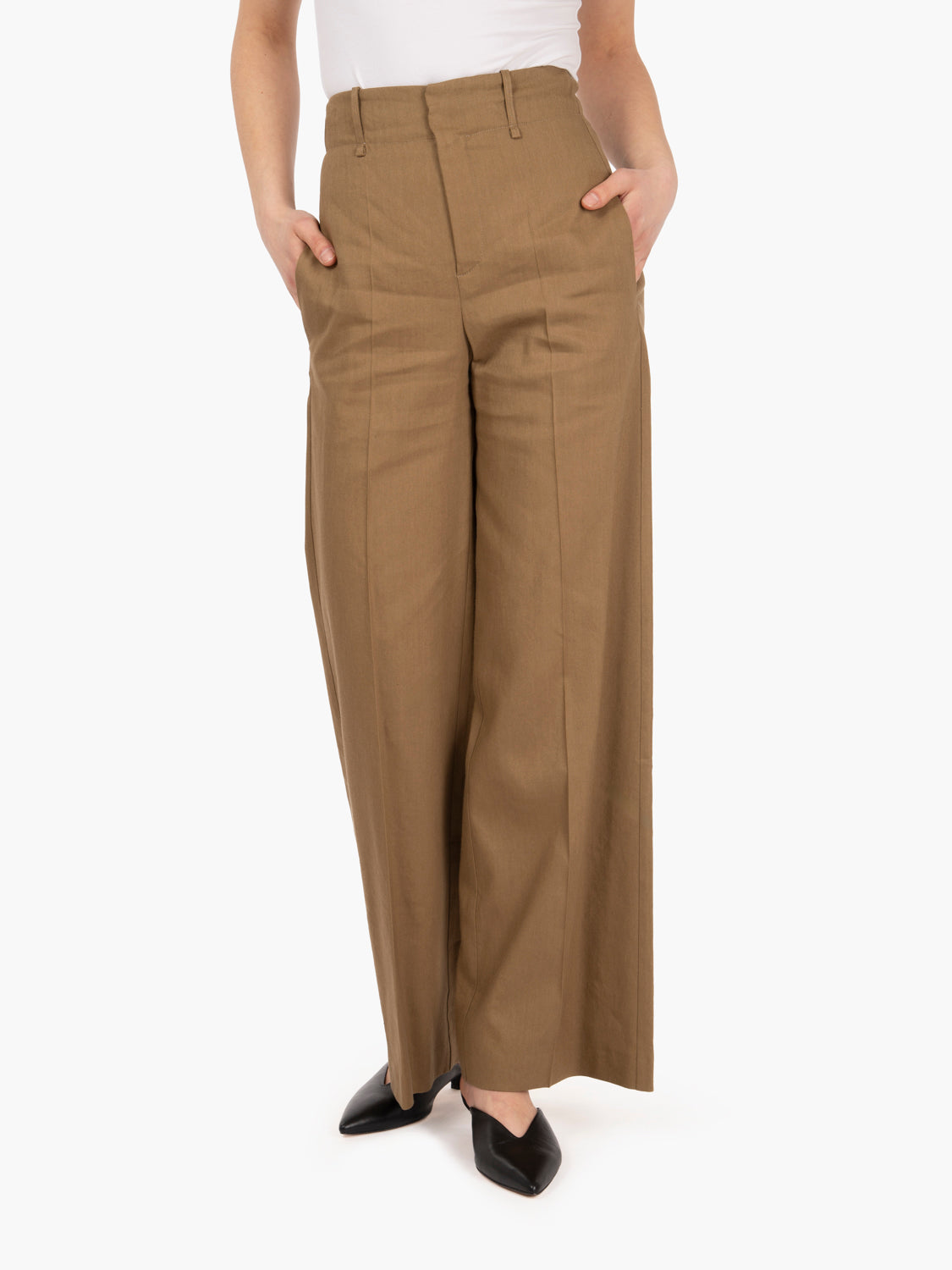Walnut Flared Stretch Linen Trousers
