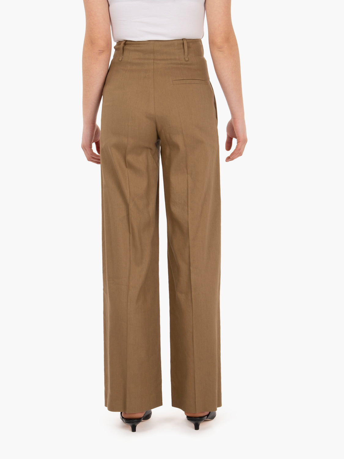 Walnut Flared Stretch Linen Trousers
