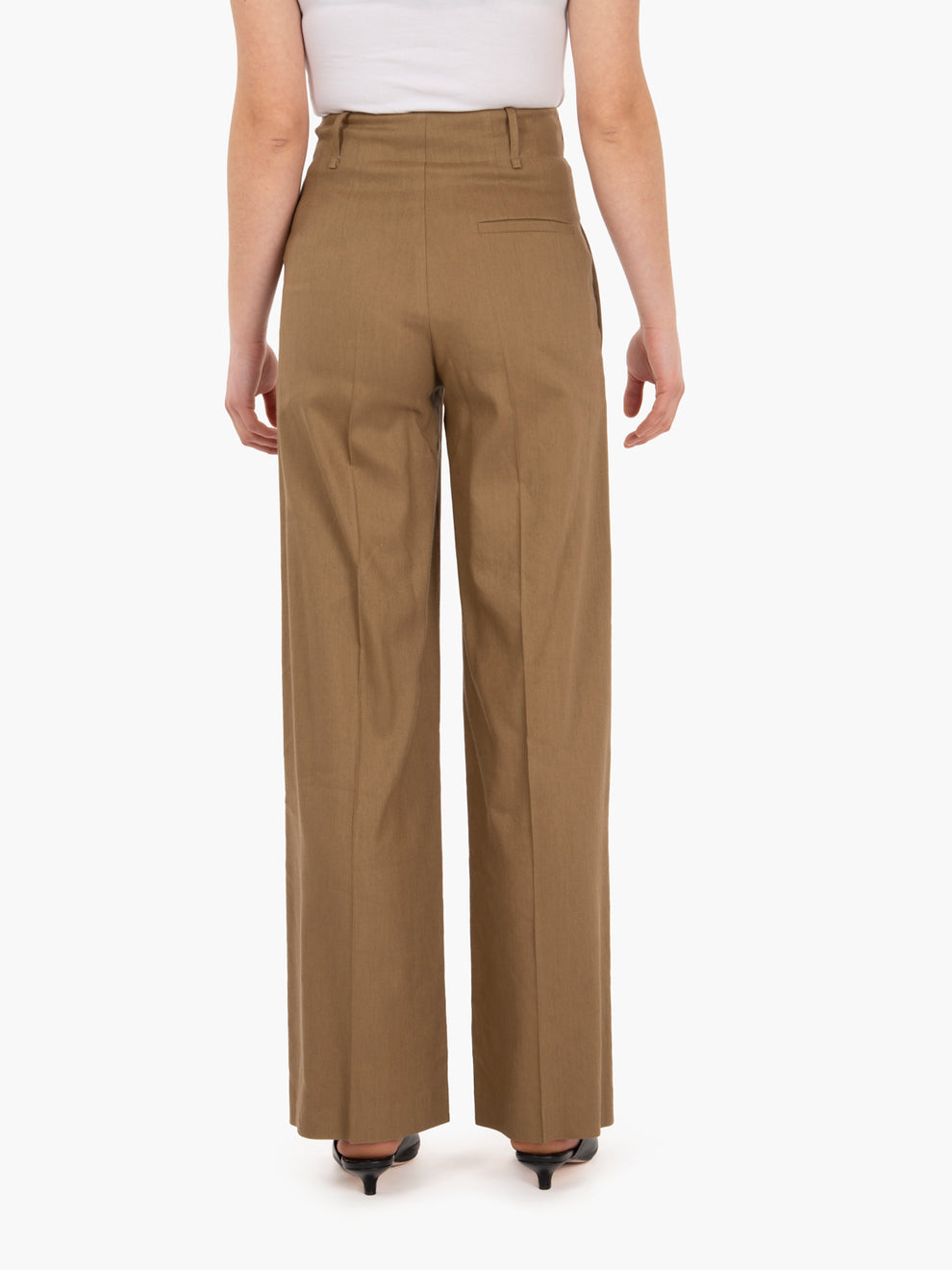 Walnut Flared Stretch Linen Trousers