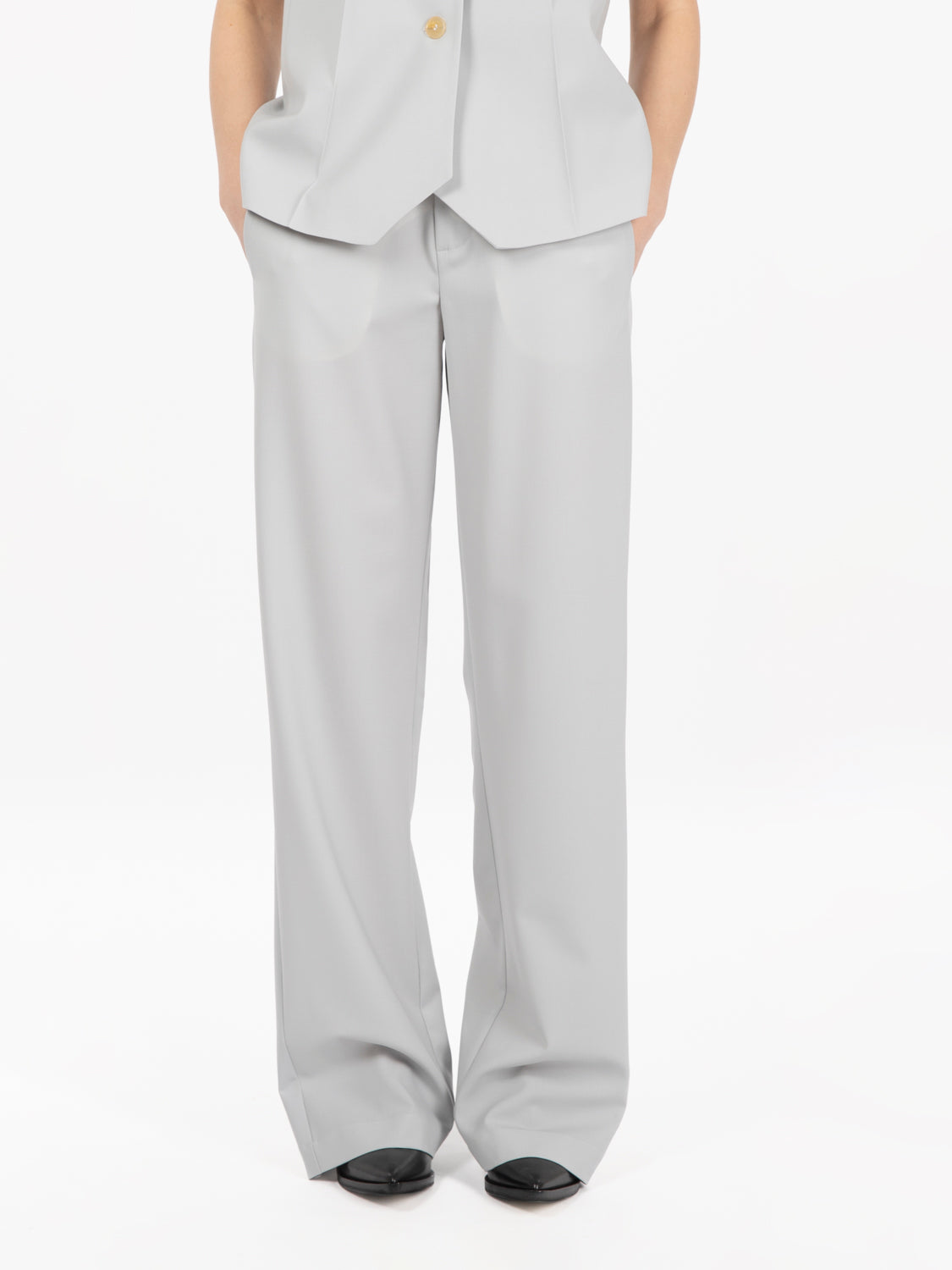Pantaloni in tela di lana perla