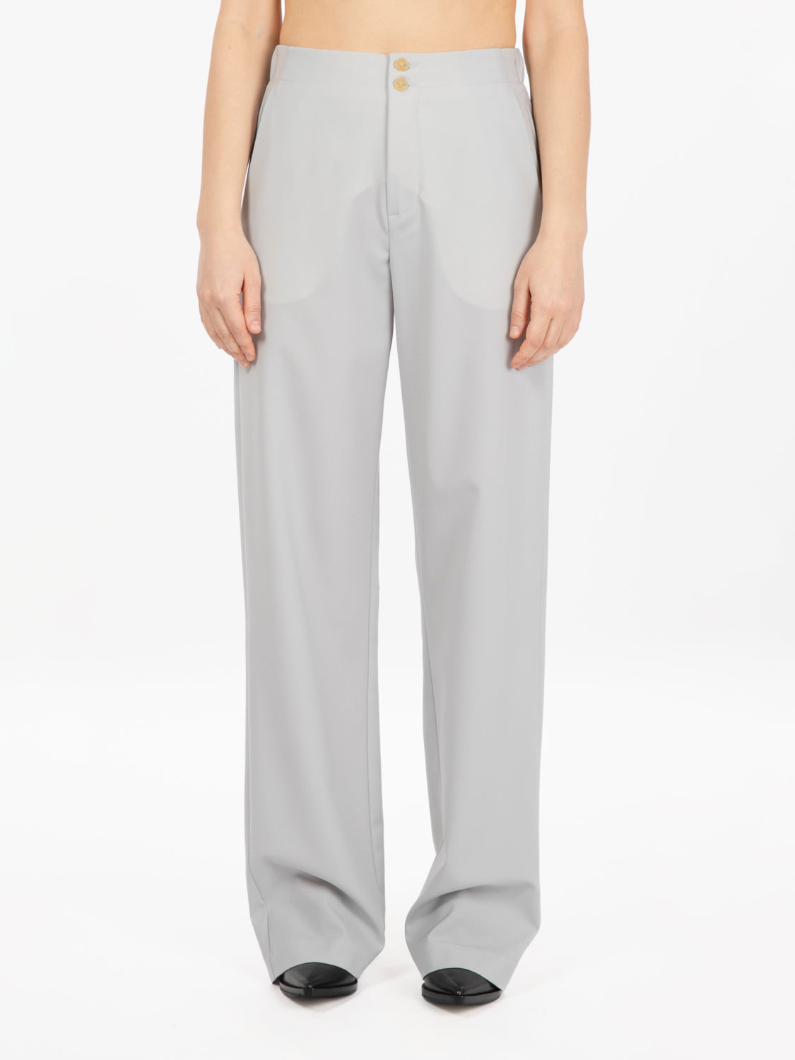 Pantaloni in tela di lana perla