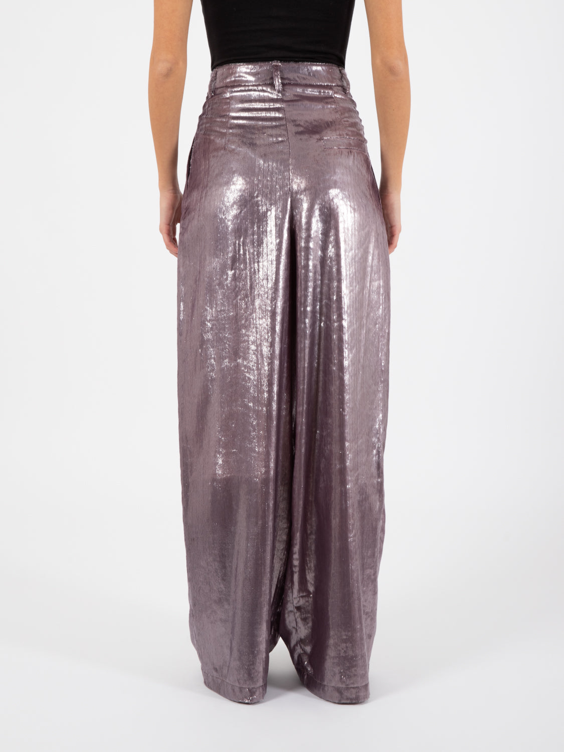 Pantaloni larghi effetto velluto mauve
