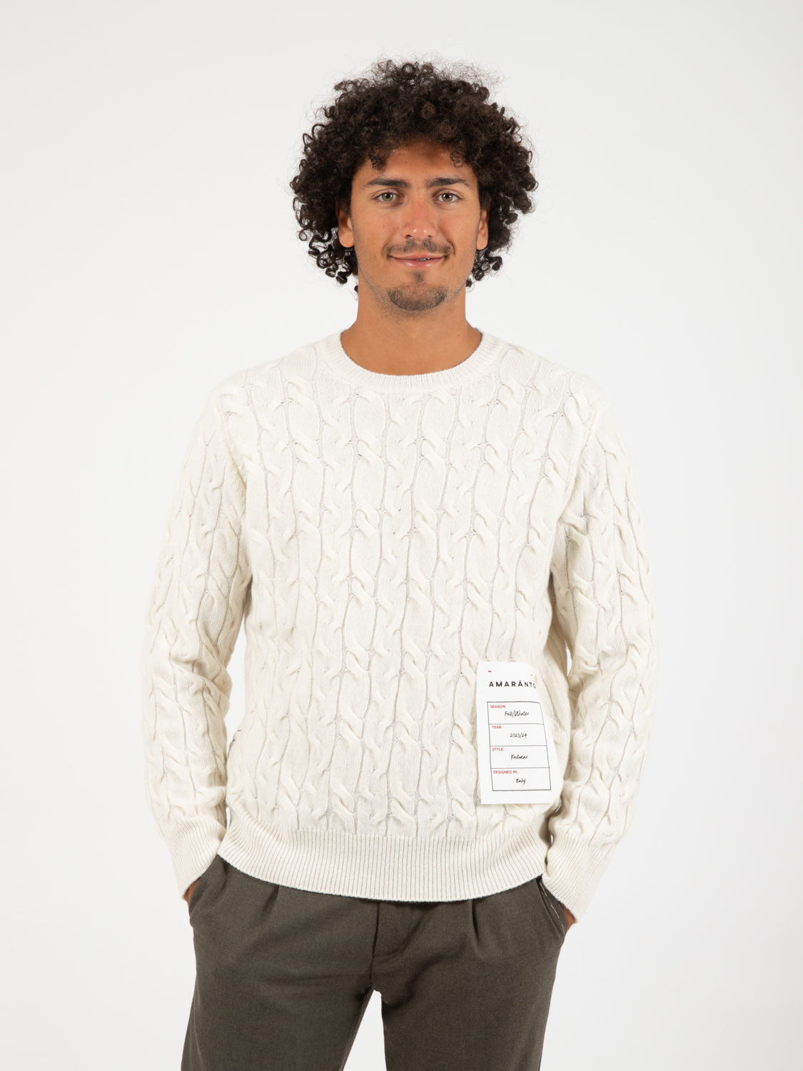 Maglione a trecce panna