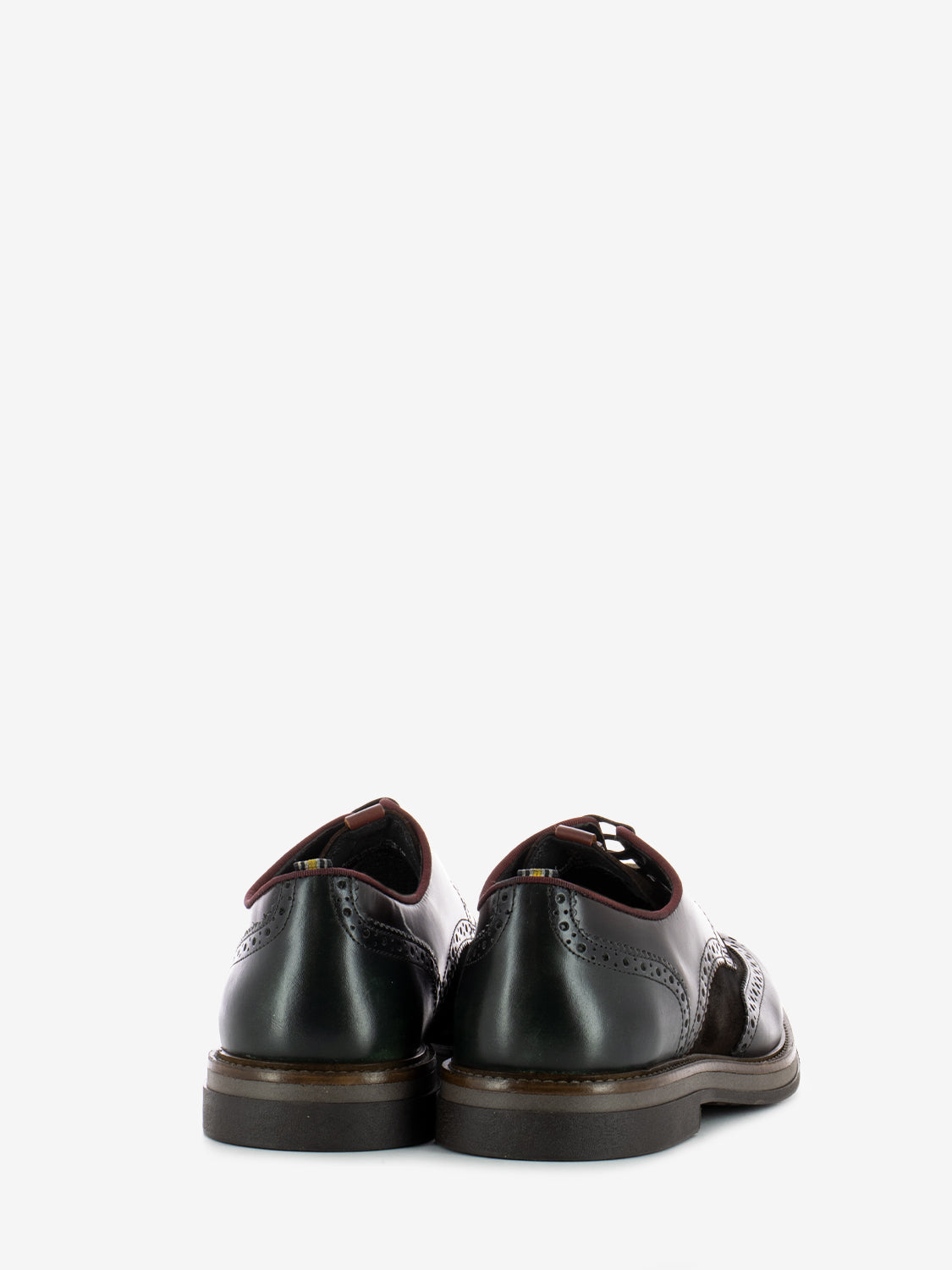 Derby brown in suede e pelle con dettagli a coda di rondine