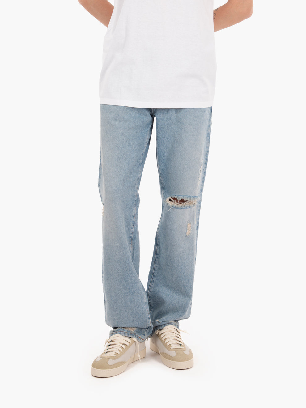 Real worn light denim jeans