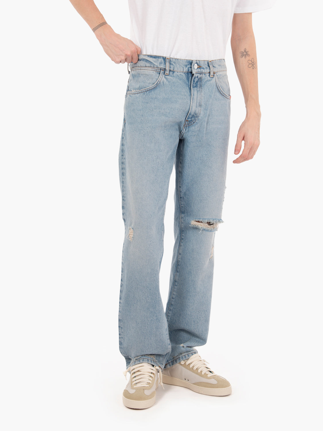 Real worn light denim jeans