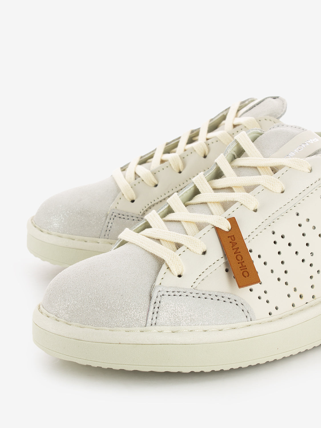 P01 lace-up leather lurex ivory / silver
