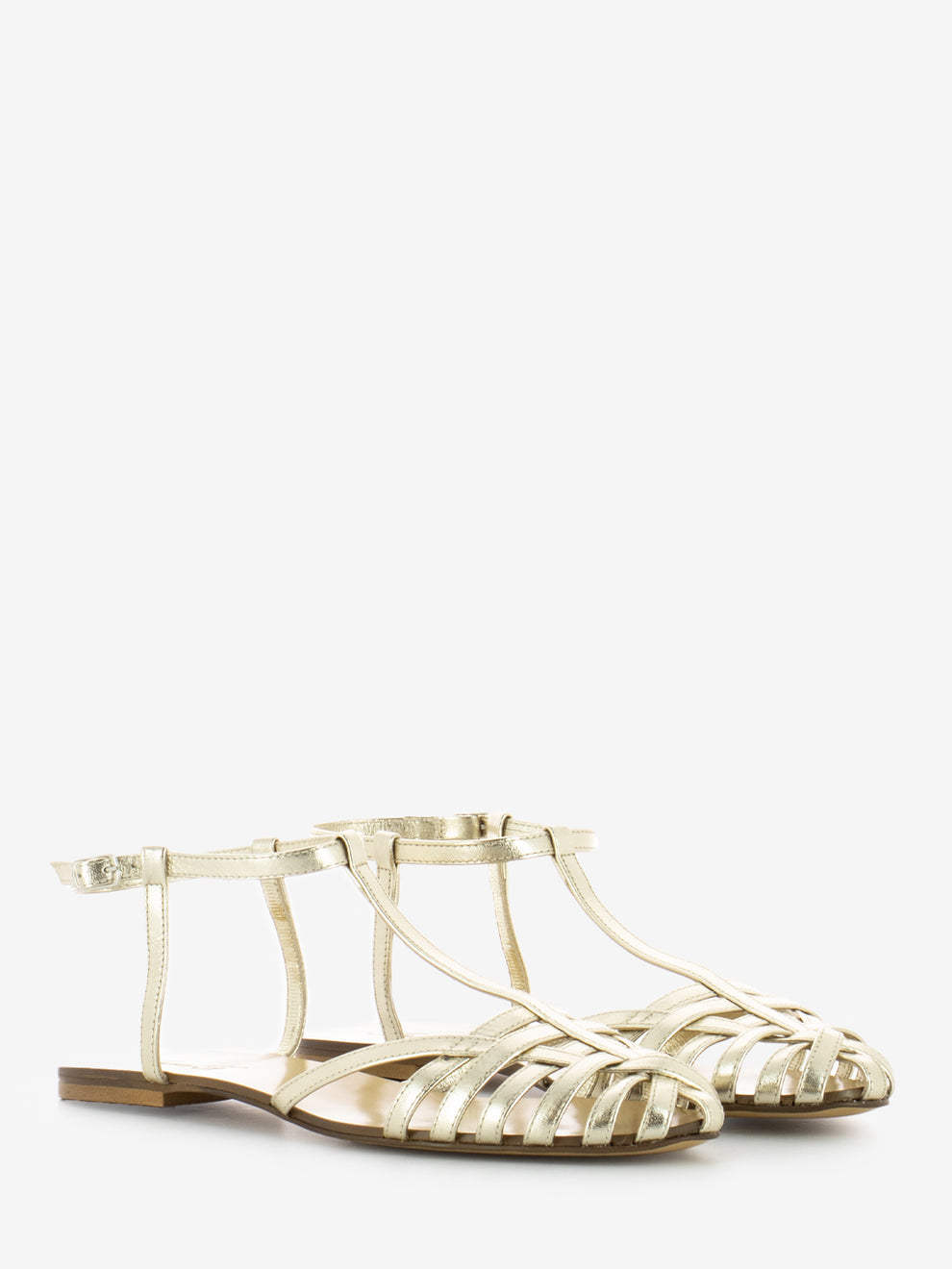 Platinum laminated low cage sandal