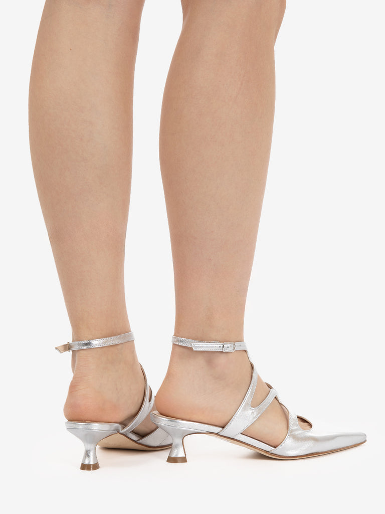 ANNA F. - Slingback in pelle laminata argento
