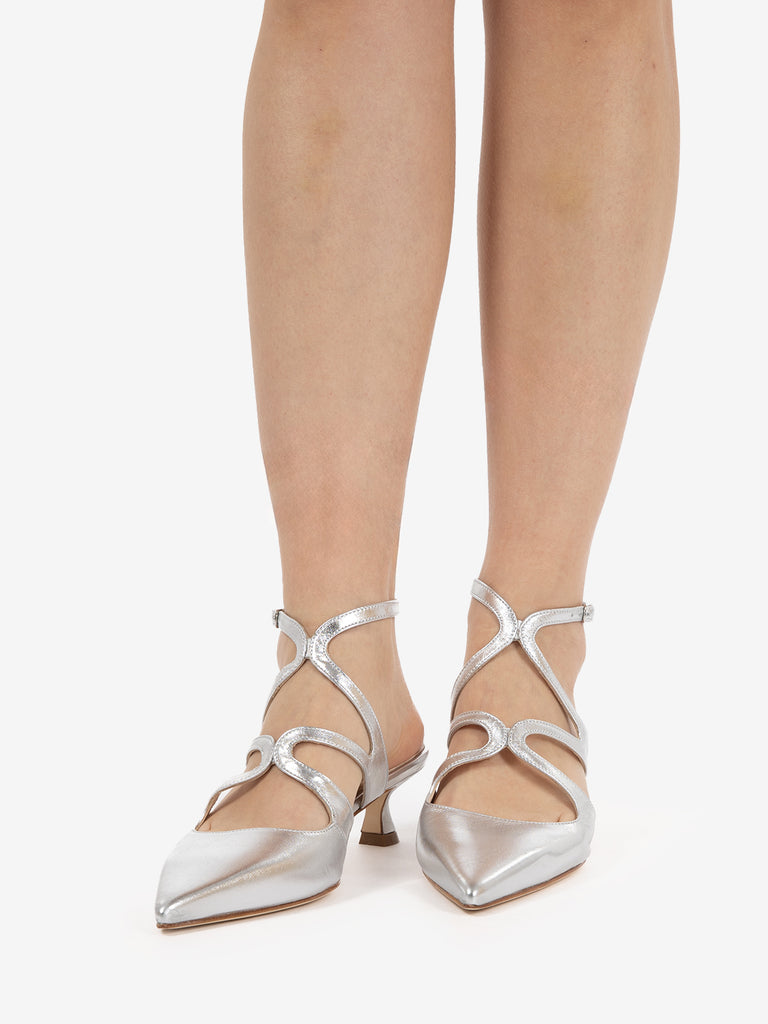 ANNA F. - Slingback in pelle laminata argento