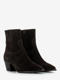 Dark brown velour camperos ankle boots