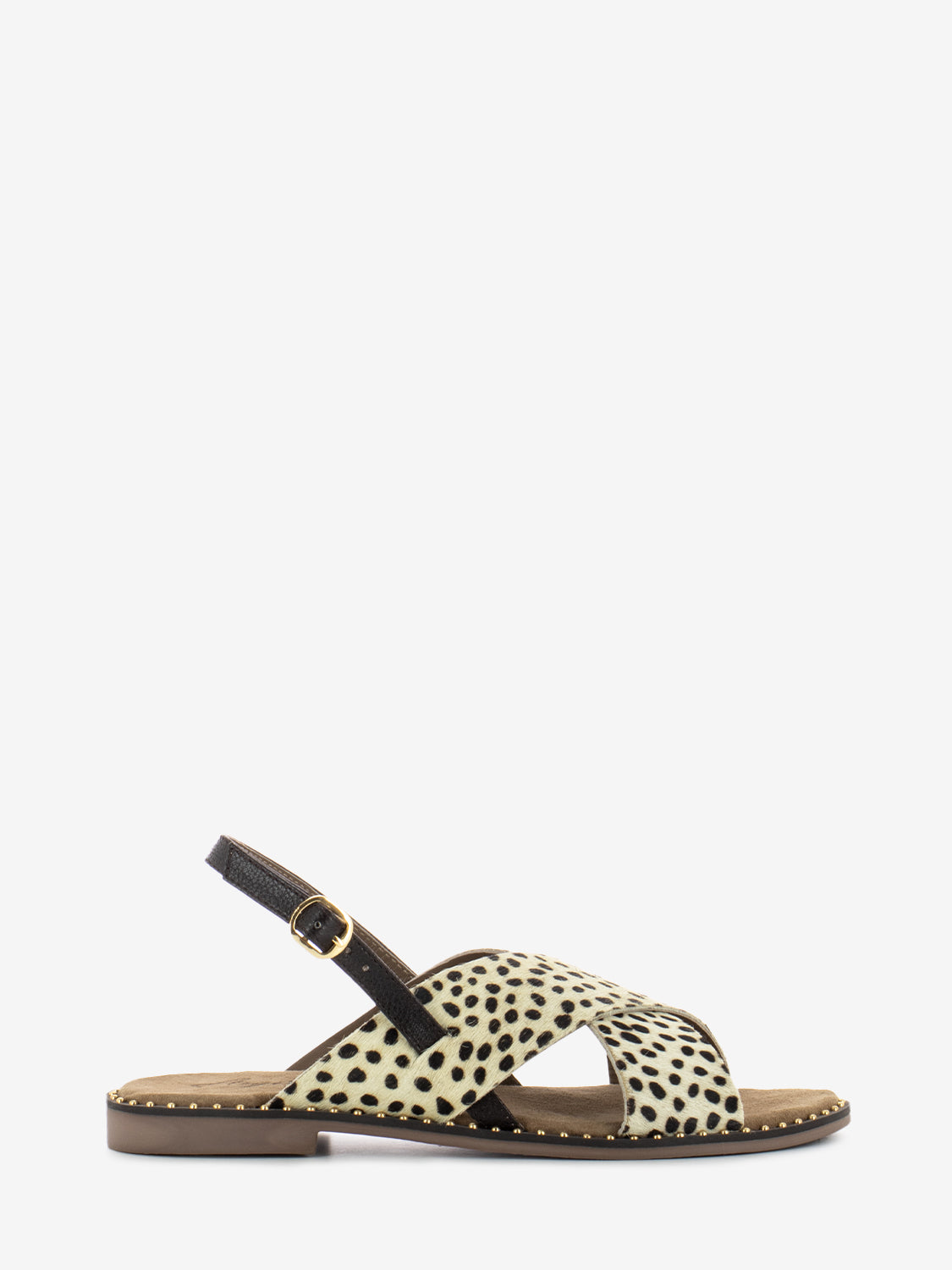 Ponyskin crossed sandal