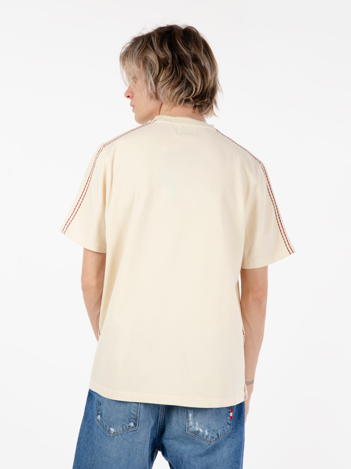 Trevor detail sleeve cream t-shirt