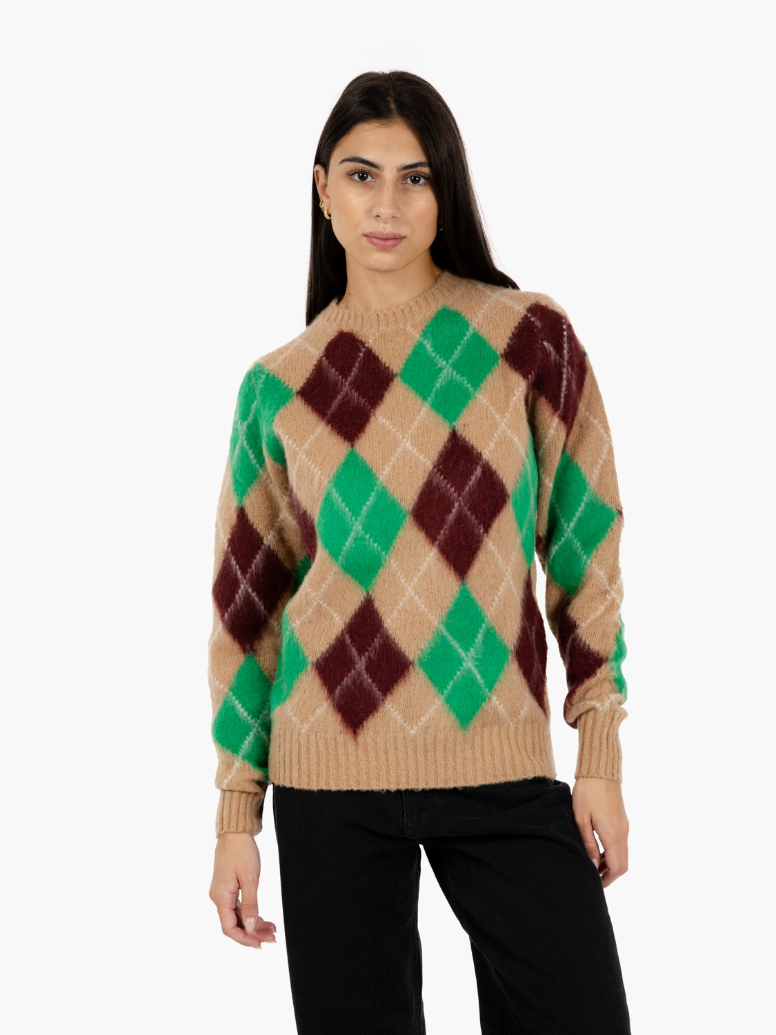 Camel argyle sweater