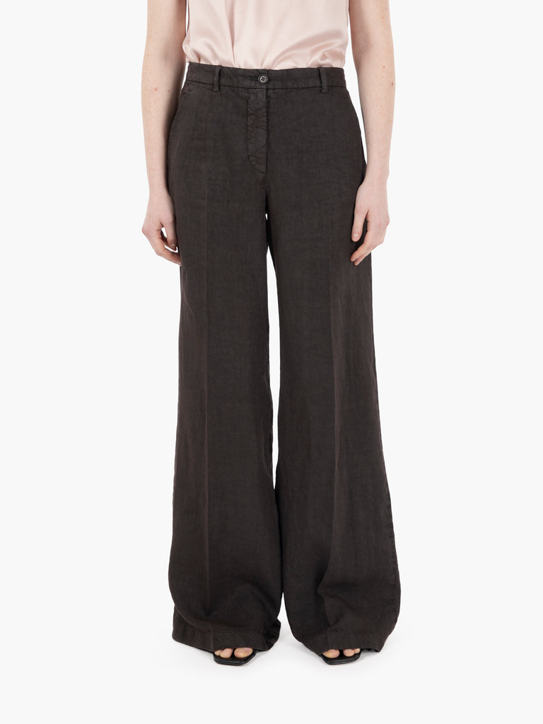ASPESI - Pantaloni in lino fiammato marrone