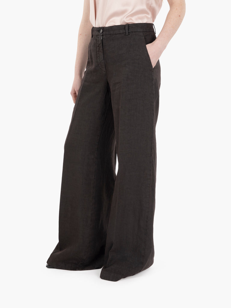 ASPESI - Pantaloni in lino fiammato marrone