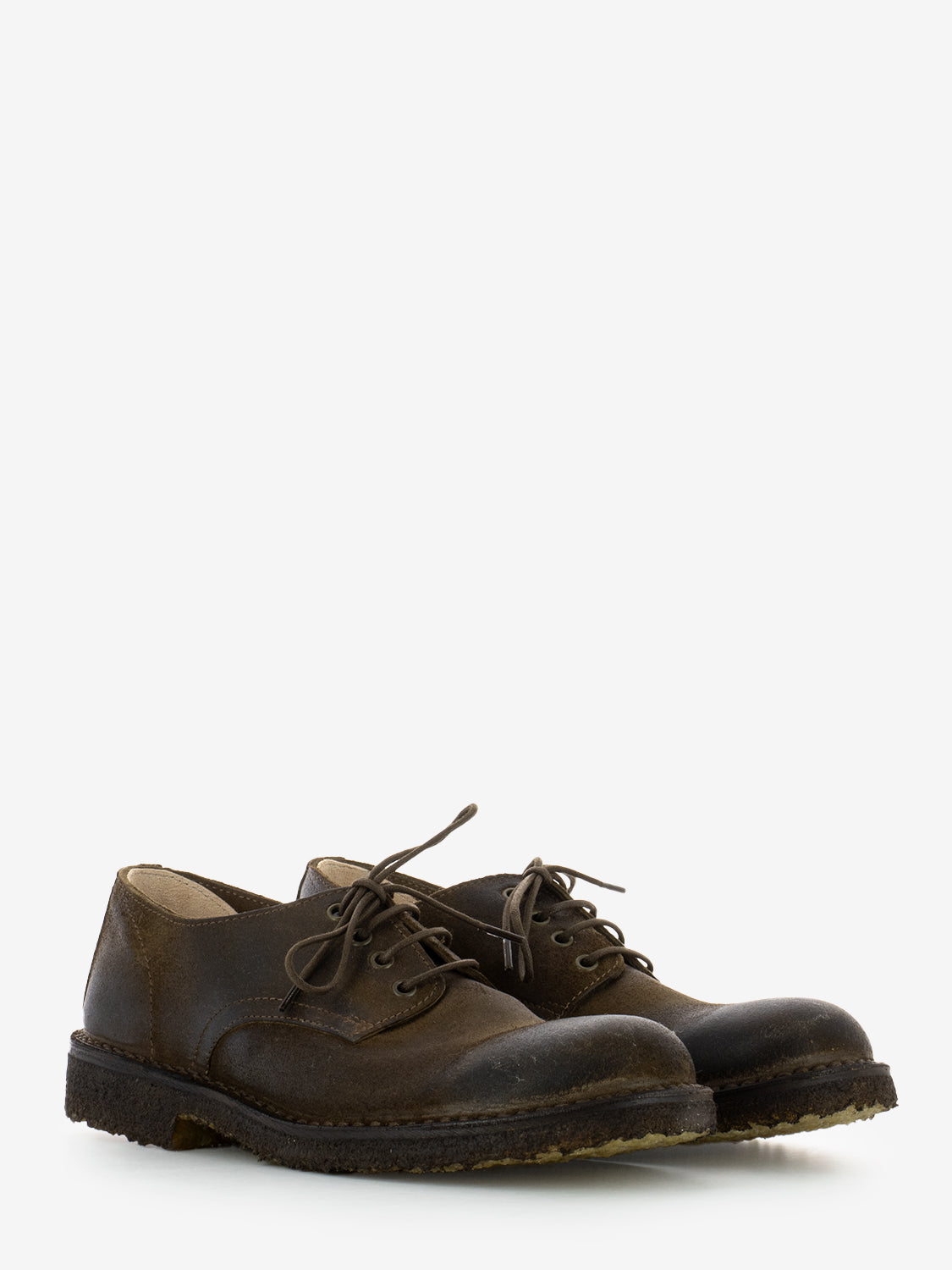 Derby with round toe in dark brown suede
