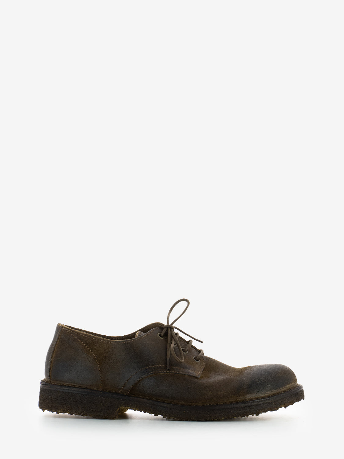 Derby with round toe in dark brown suede