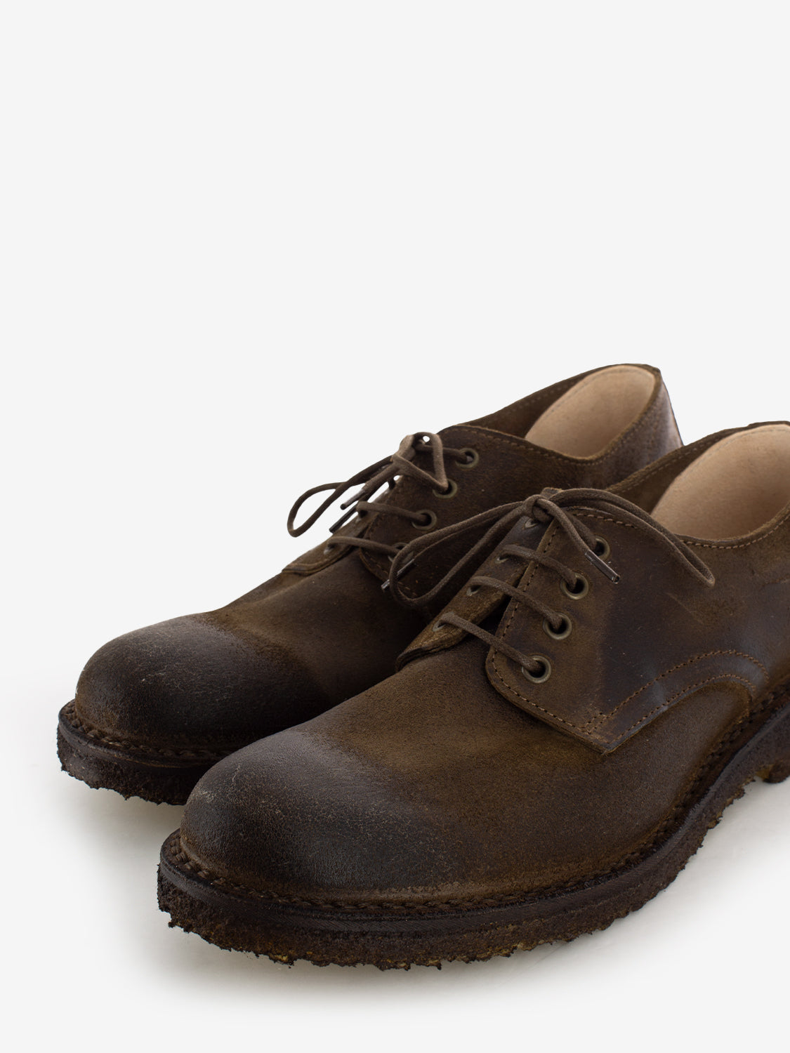 Derby with round toe in dark brown suede
