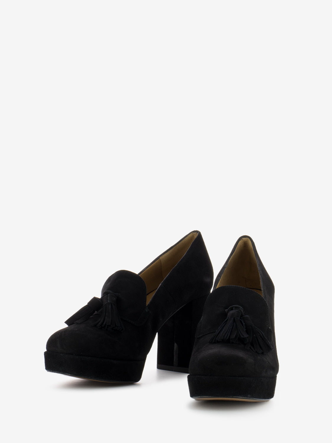 Mocassino con tacco alto in camoscio nero