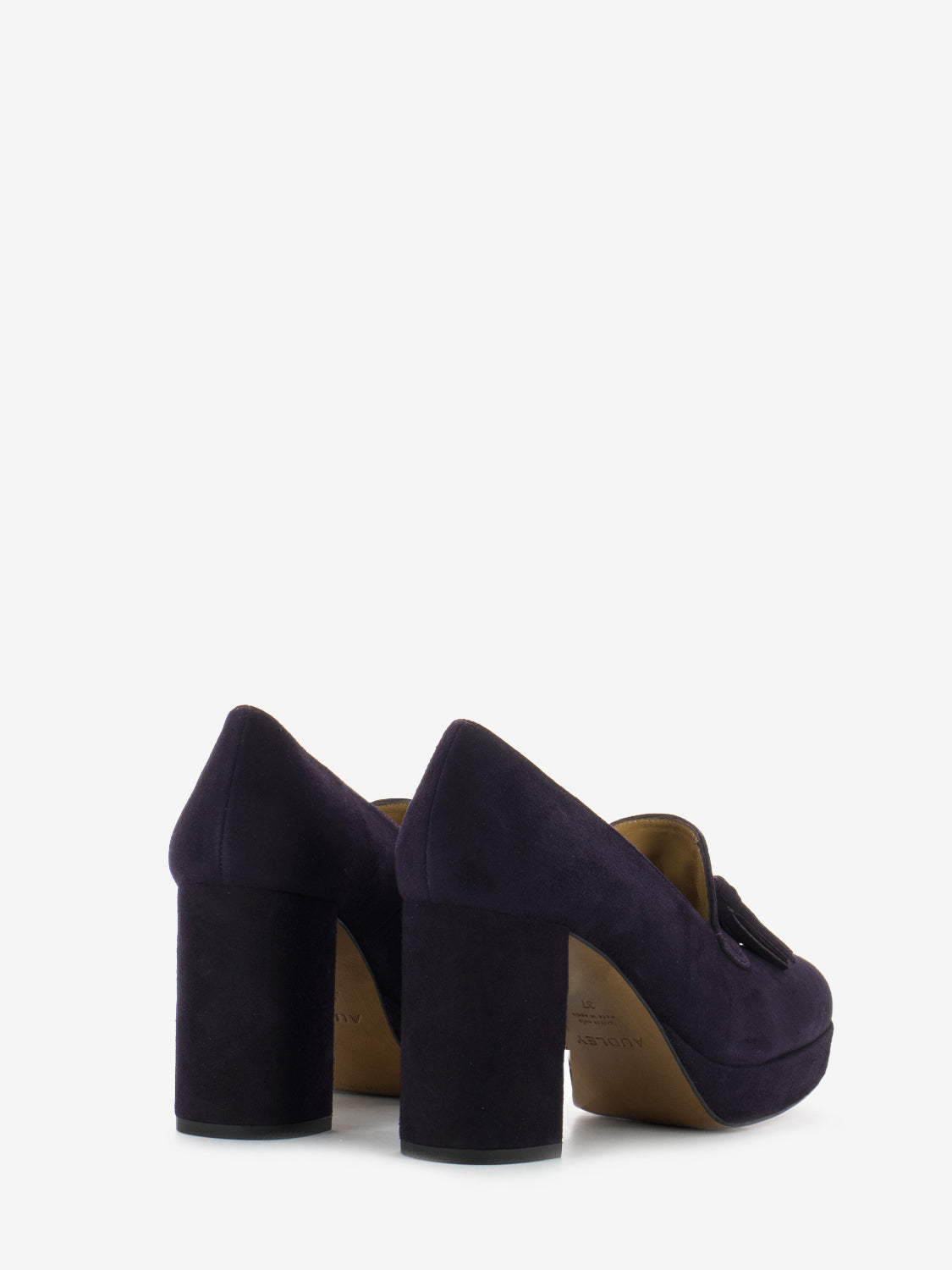 Mocassino con tacco alto in camoscio viola