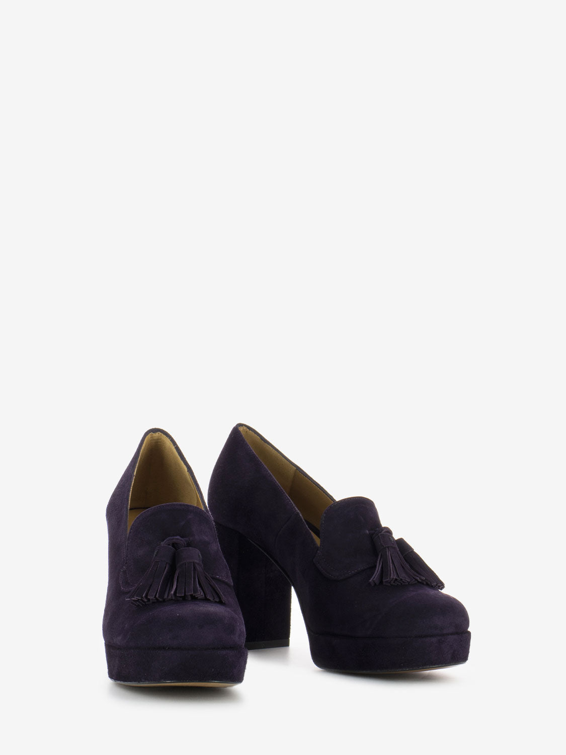 Mocassino con tacco alto in camoscio viola