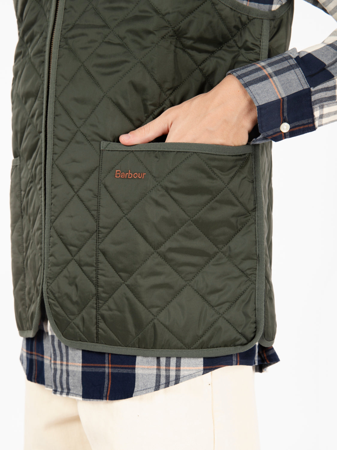 Olive tartan quilted vest