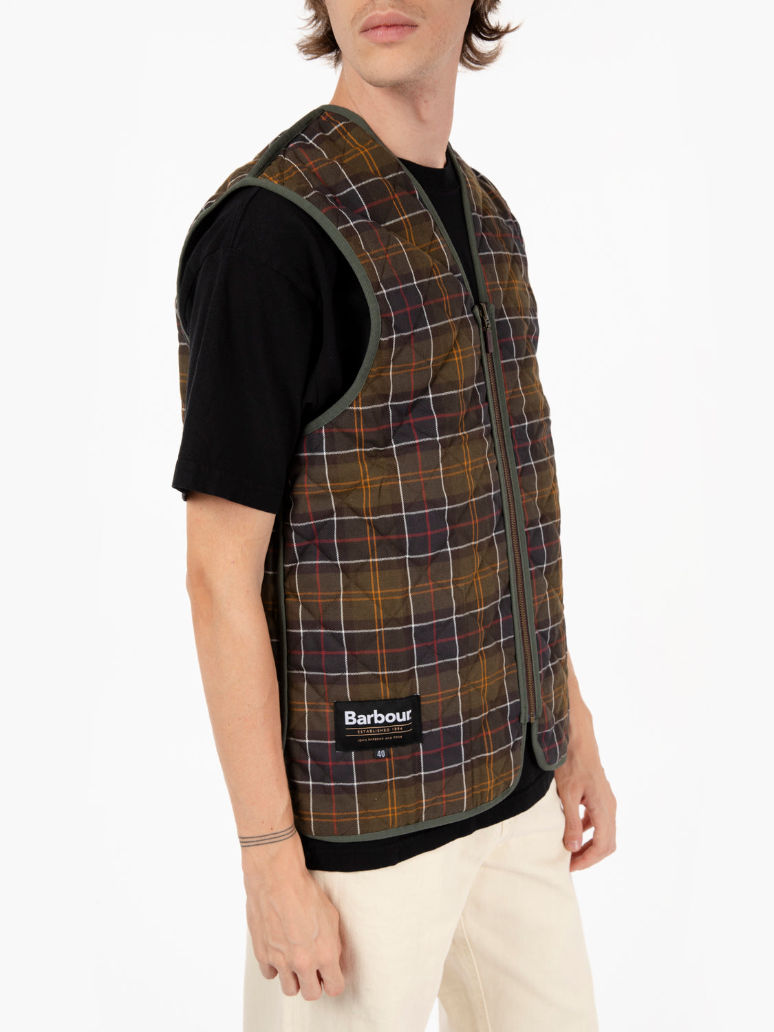 Olive tartan quilted vest