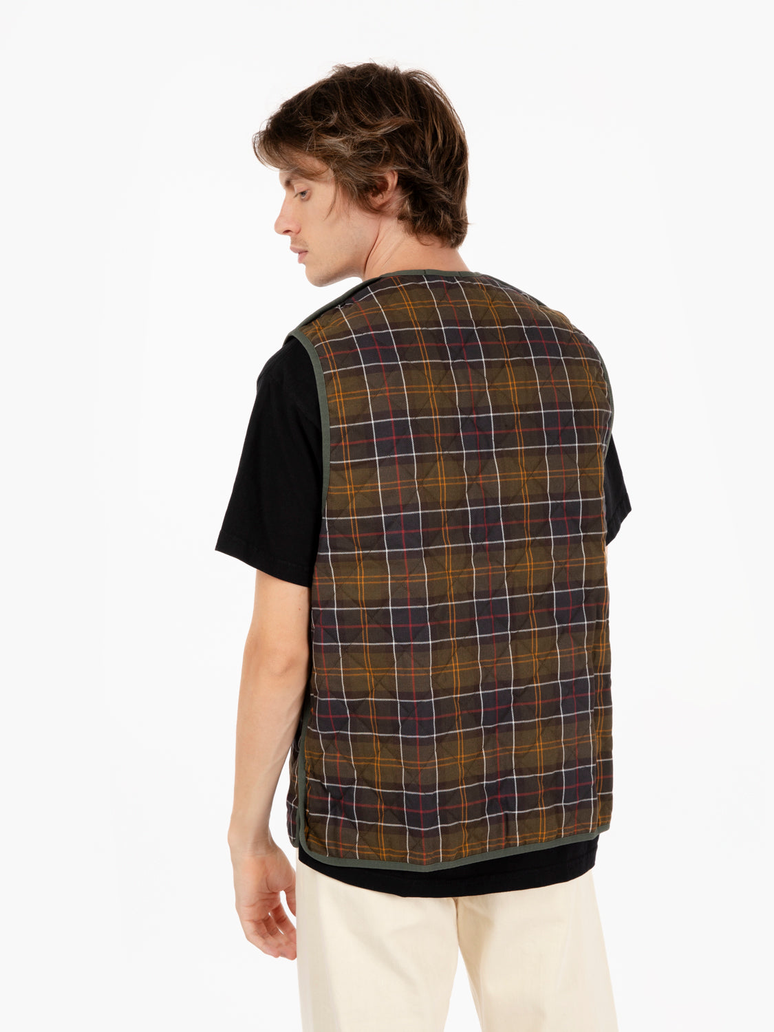 Olive tartan quilted vest